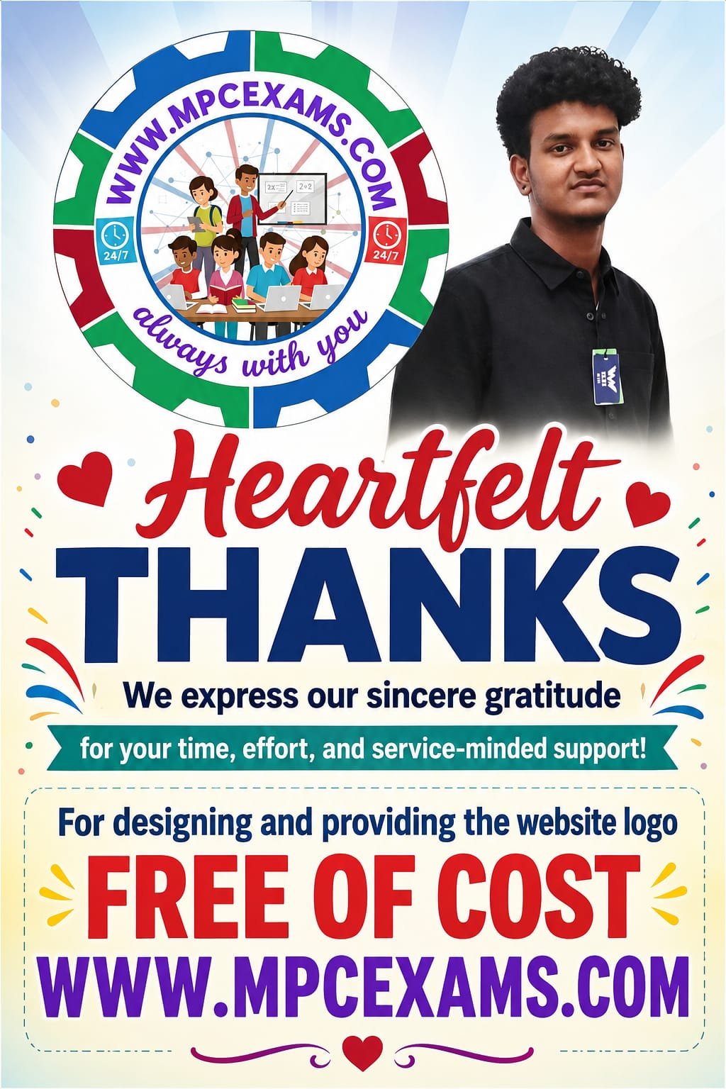 Heartfelt gratitude to Ajay for designing the logo for WWW.MPCEXAMS.COM at free of cost